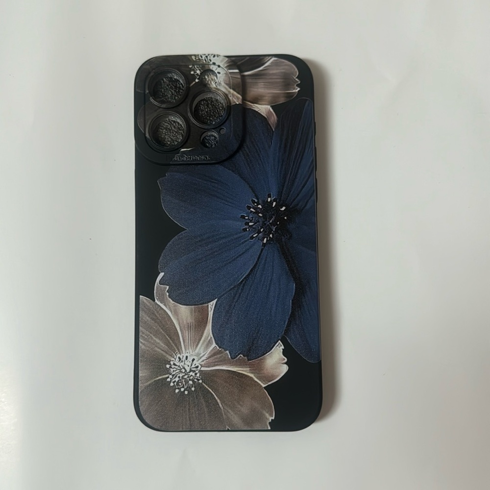 iPhone 15 Pro Max case - Blue floral design w/hint of pinks and beige to accent